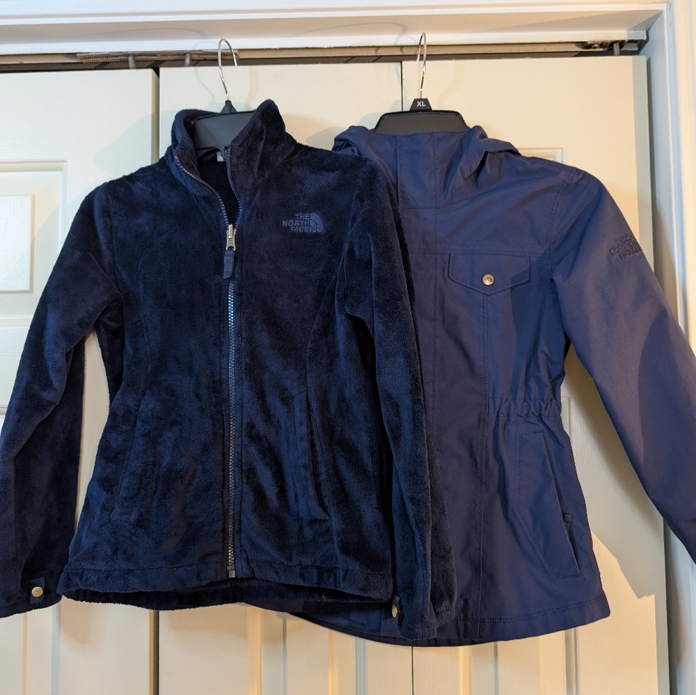 Girls The North Face 3 In 1 Navy Jackets Set Size Small 7/8. Like New Condition